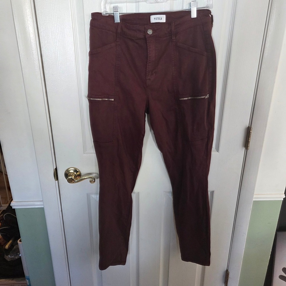 Pistola LA Womens 32 Maroon Burgundy Skinny Cargo Zipper Pants Grunge Bikercore
